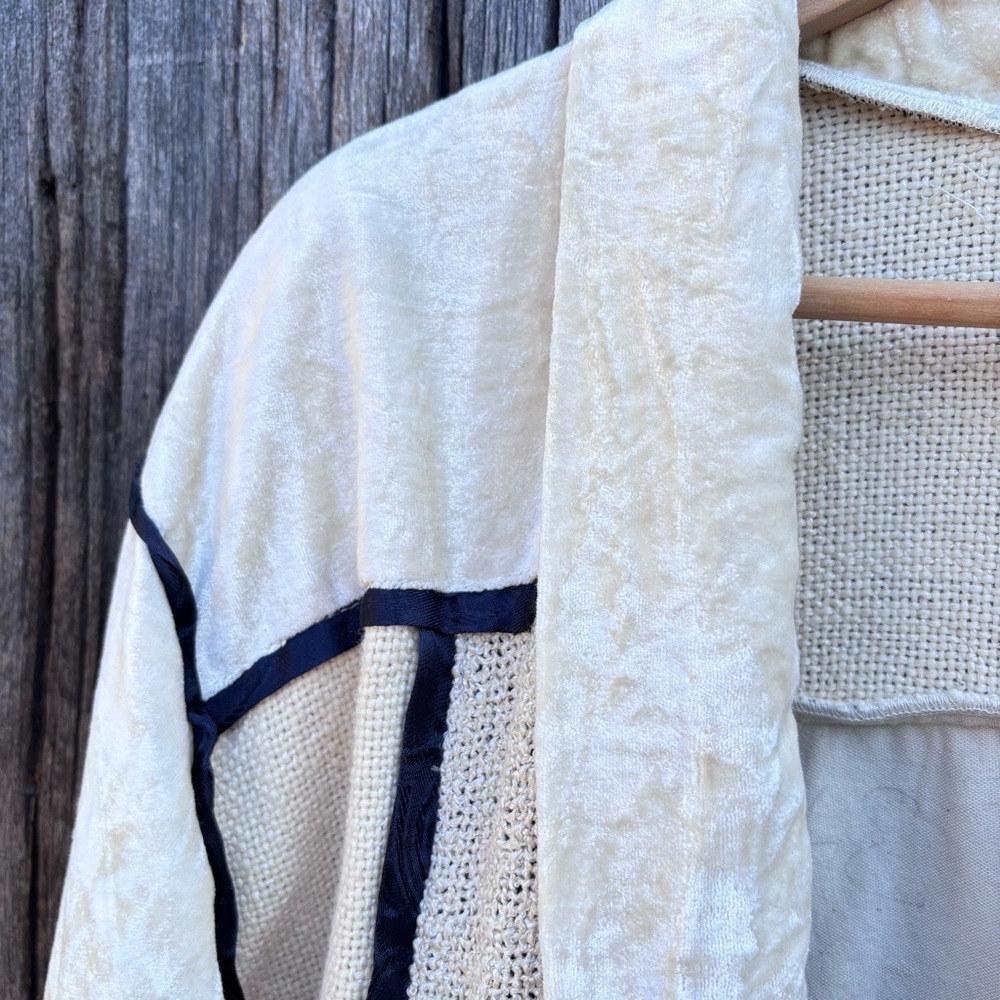 Gantos Cream & Black Open Cardigan. Weave fabric and velvet patchwork. Size M - Picture 3 of 15